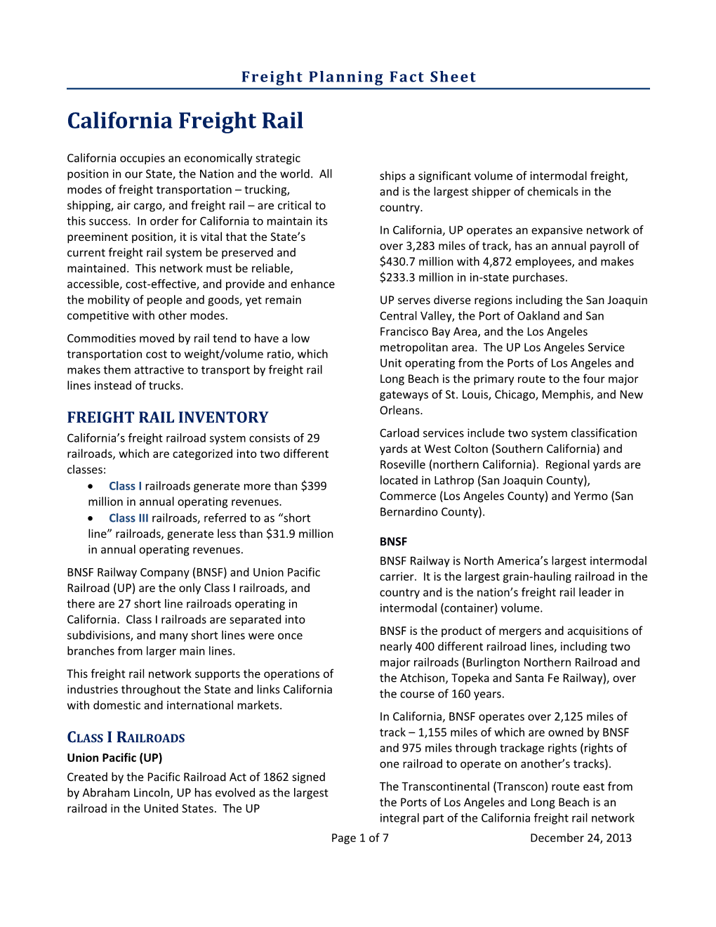 Freight Planning Fact Sheet