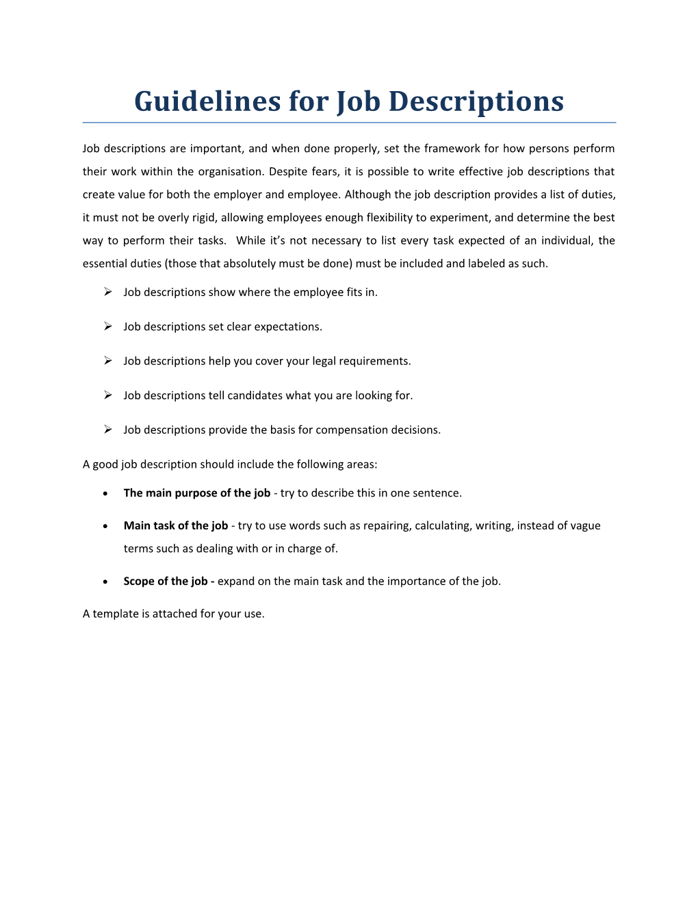 Guidelines for Job Descriptions