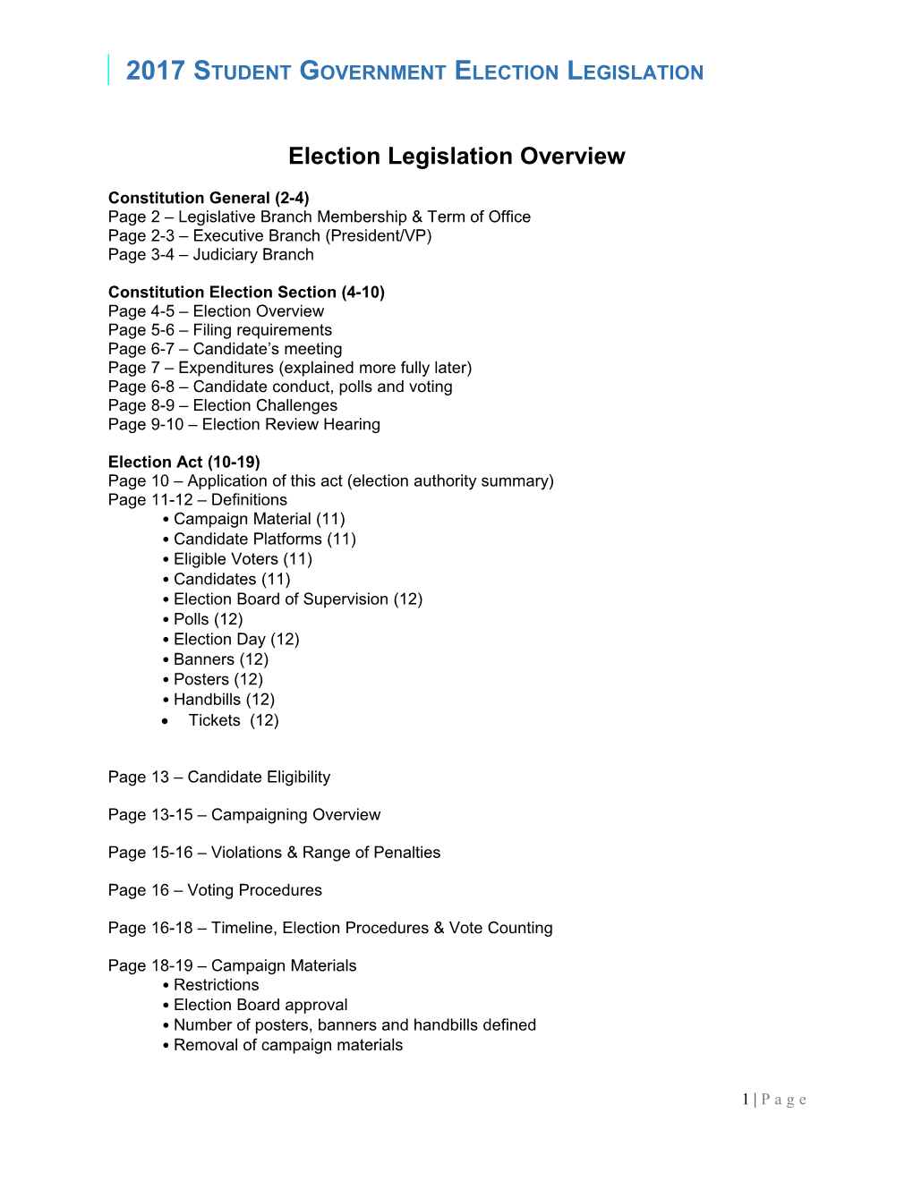 2017 Student Government Election Legislation