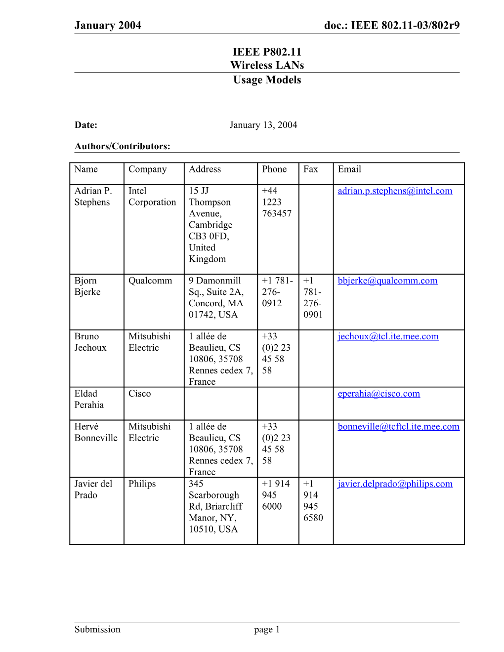 January 2004November 2003 Doc.: IEEE 802.11-03/802R9 Doc.: IEEE 802.11-03/802R7