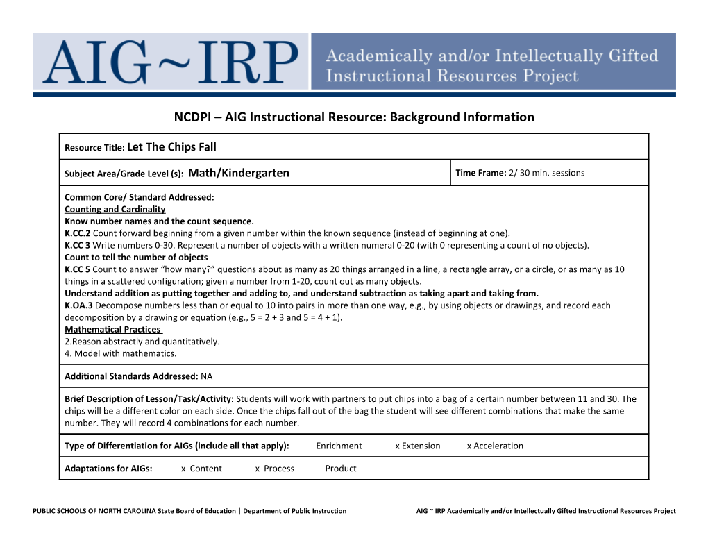 NCDPI AIG Instructional Resource: Background Information s7