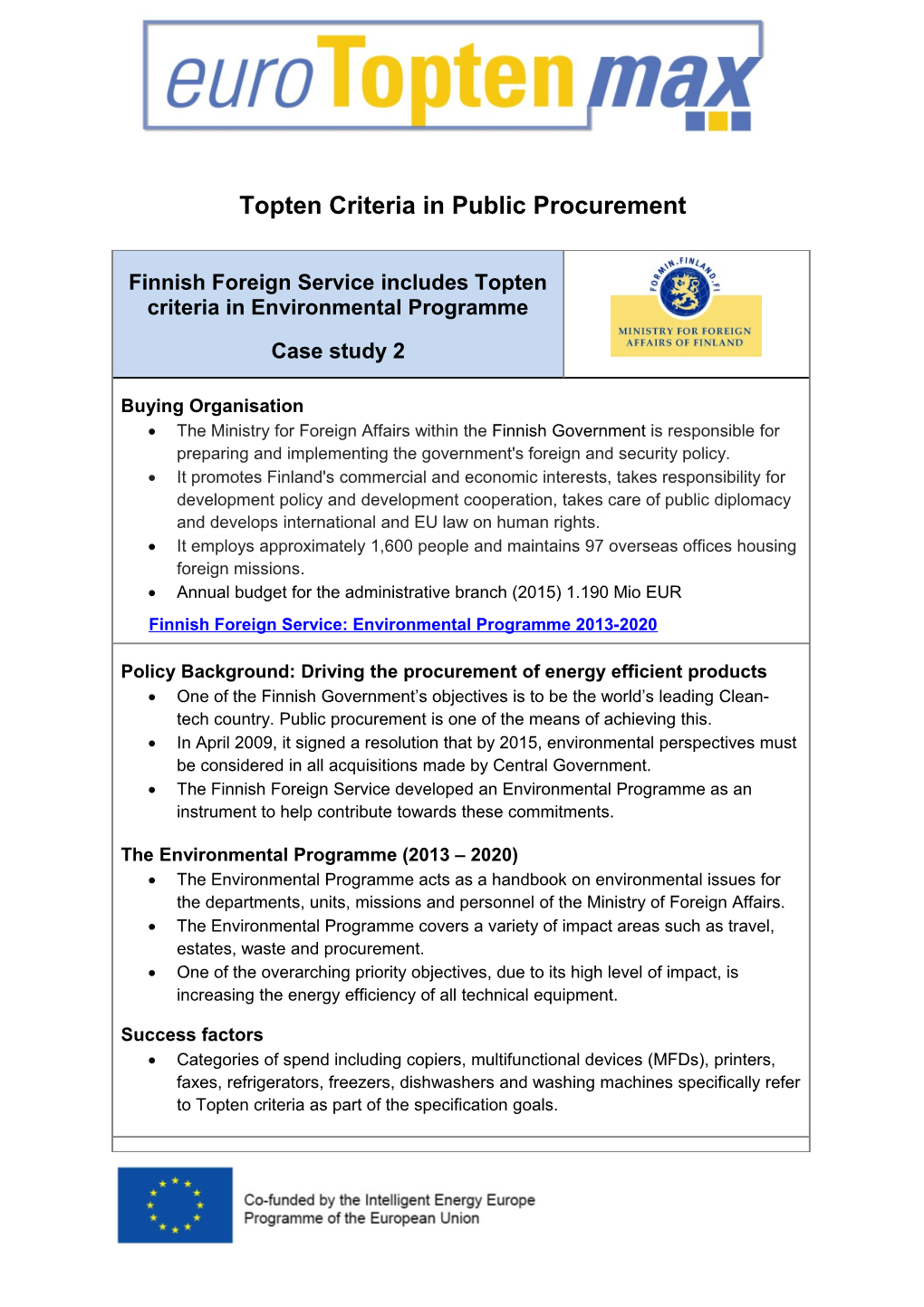 Topten Criteria in Public Procurement