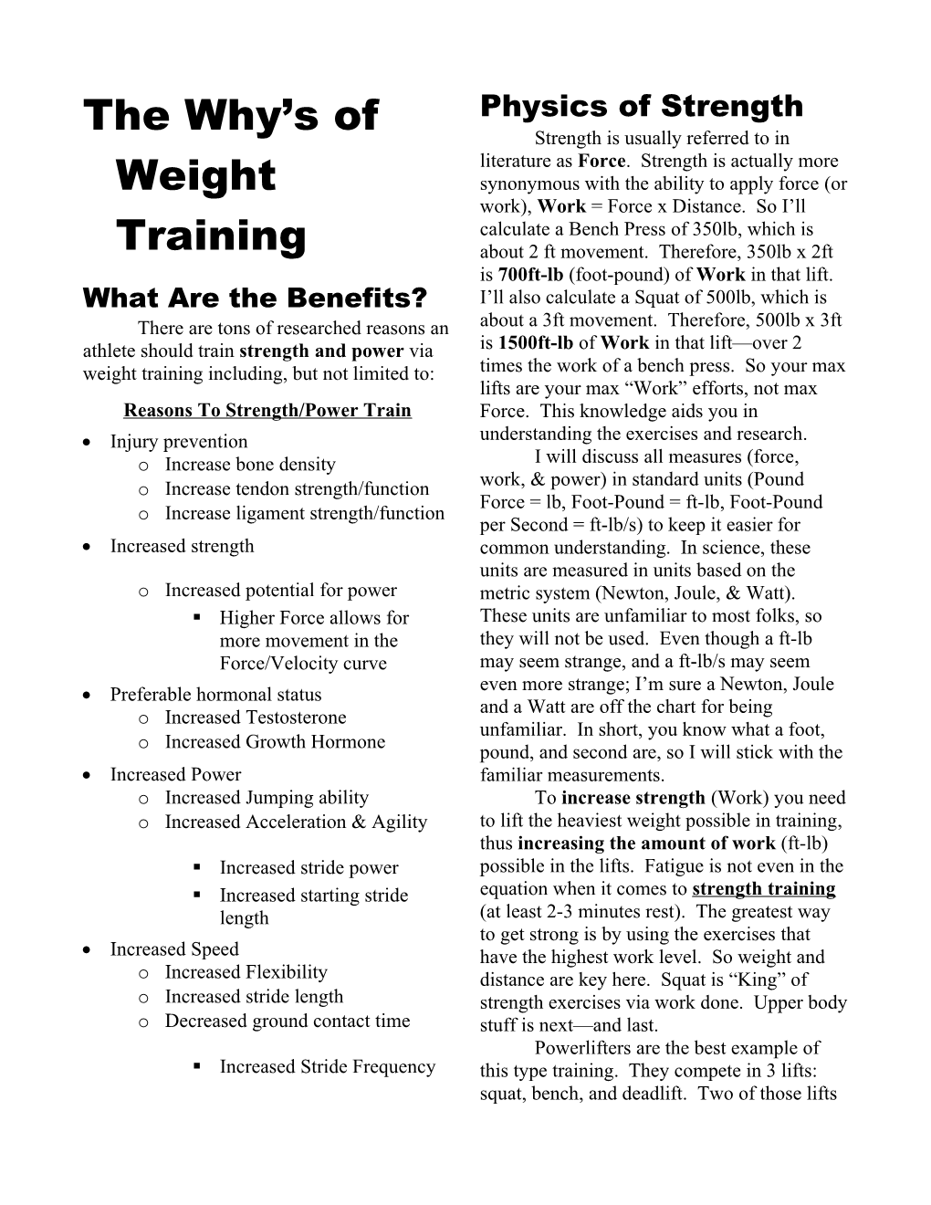 4 the Why S of Weight Training