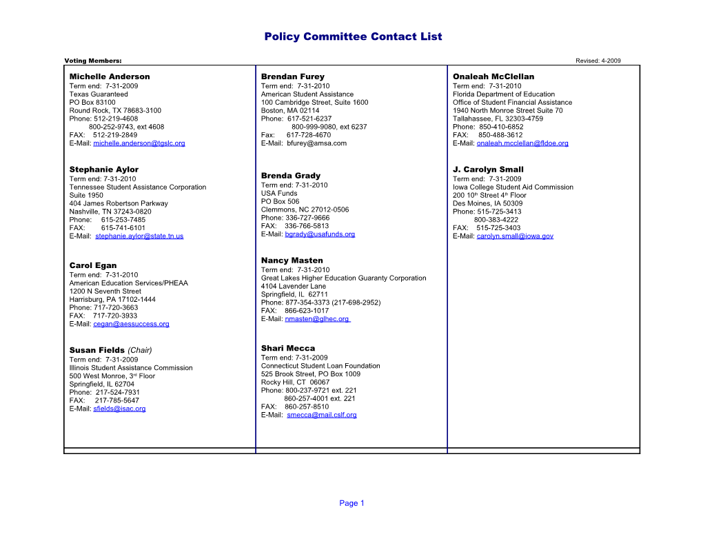 Policy Committee Contact List