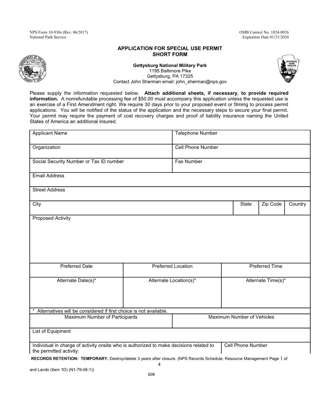NPS Form 10-930S (Rev. 06/2017)OMB Control No. 1024-0026