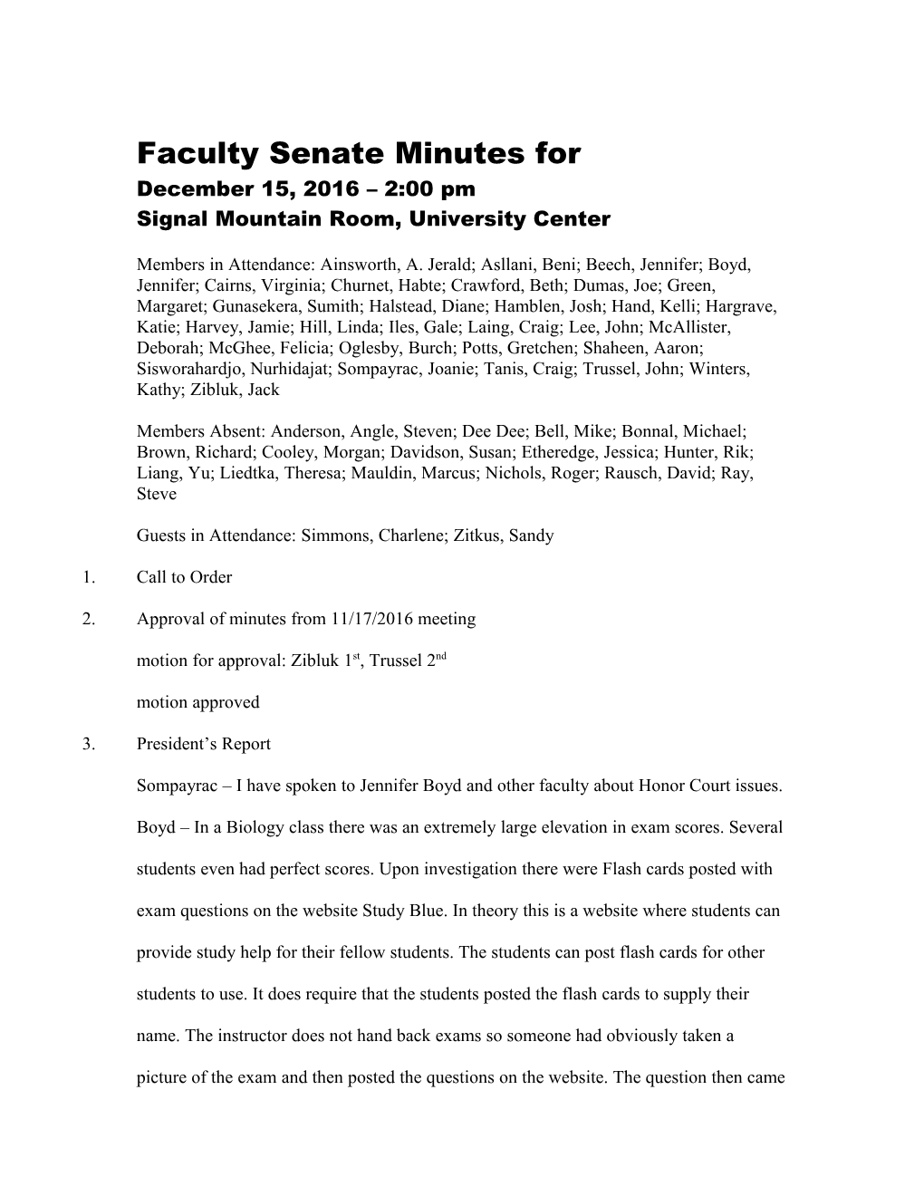 Faculty Senate Minutes For