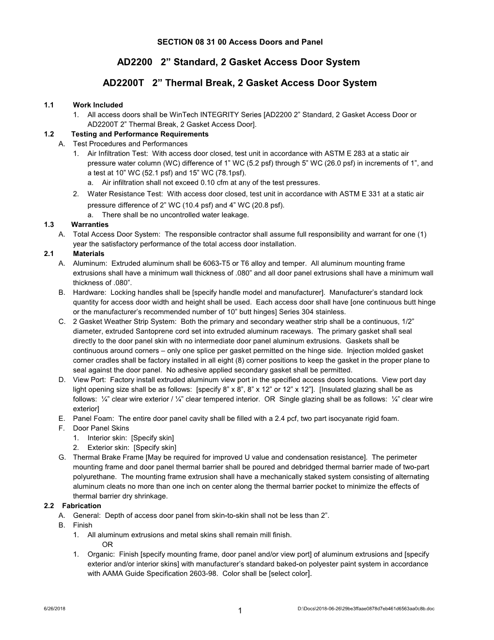 SECTION 08 31 00 Access Doors and Panel s1