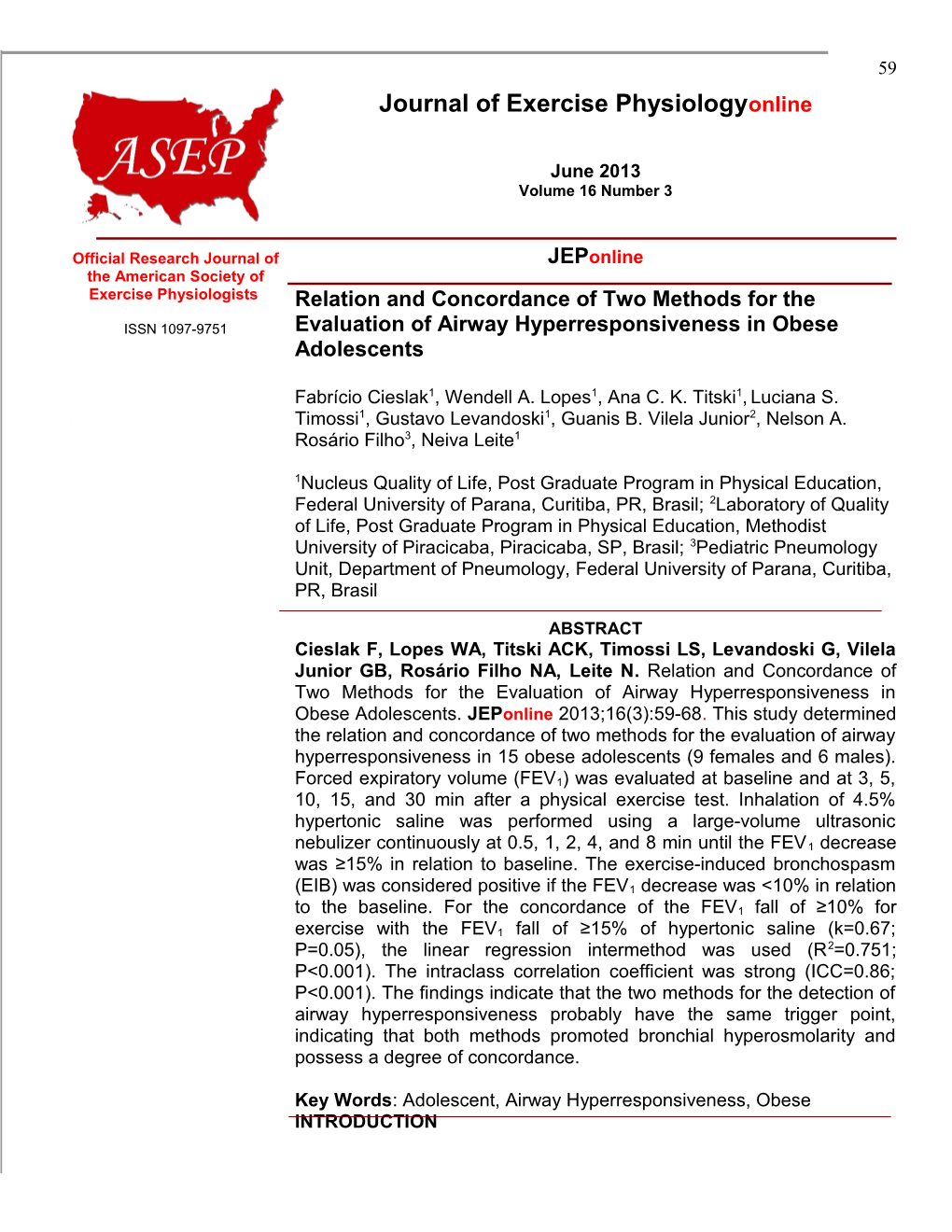 Relation and Concordance of Two Methods for the Evaluation of Airway Hyperresponsiveness