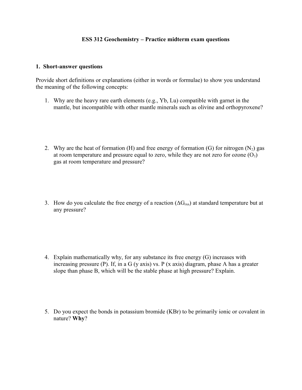 Ideas for Midterm Questions, 2005