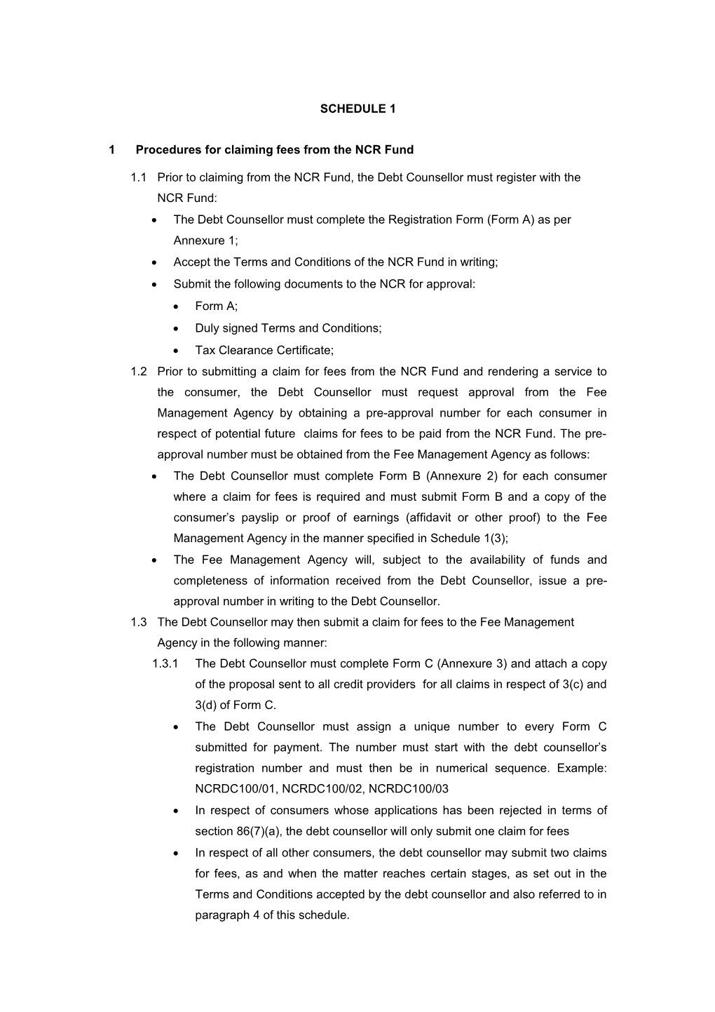 1Procedures for Claiming Fees from the NCR Fund