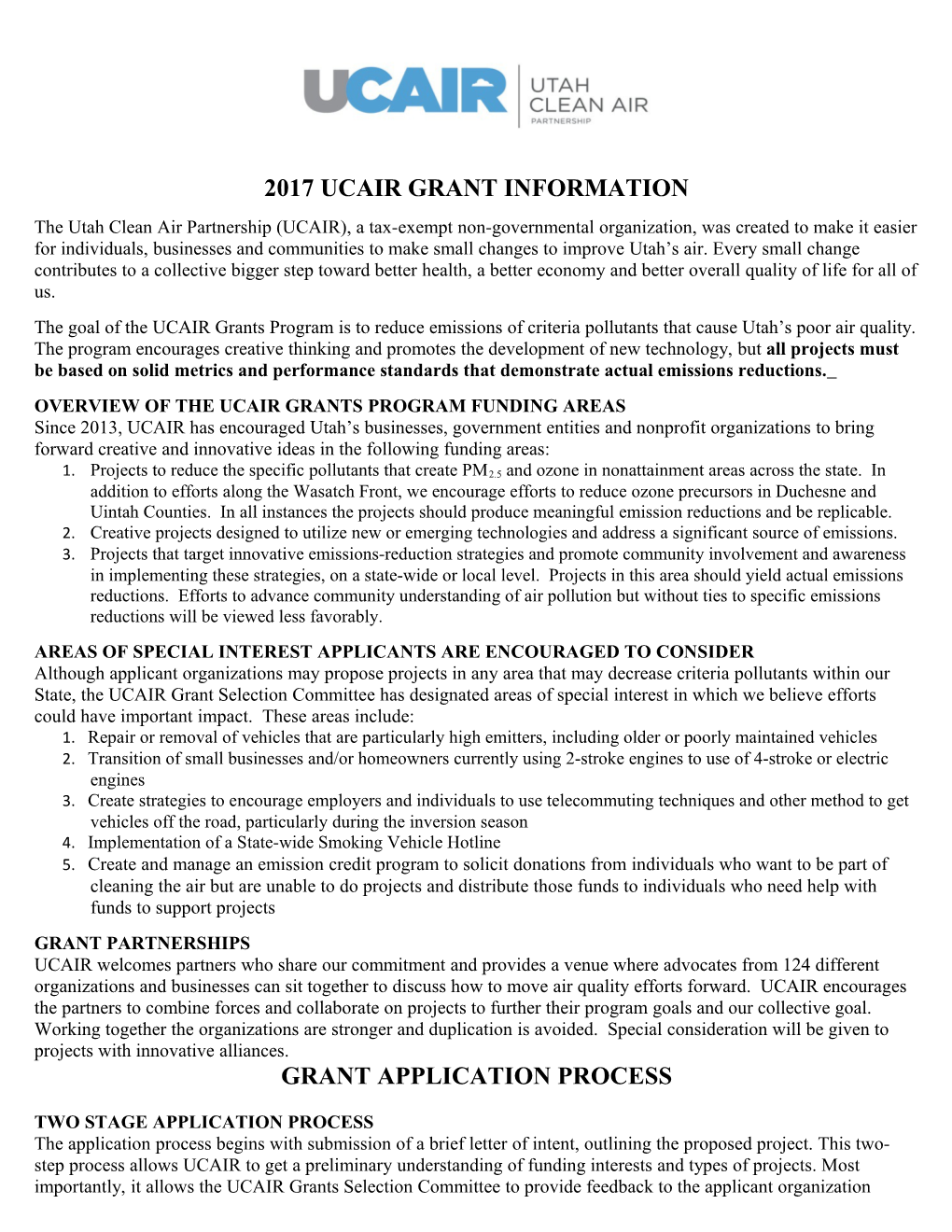 2017 Ucair Grant Information