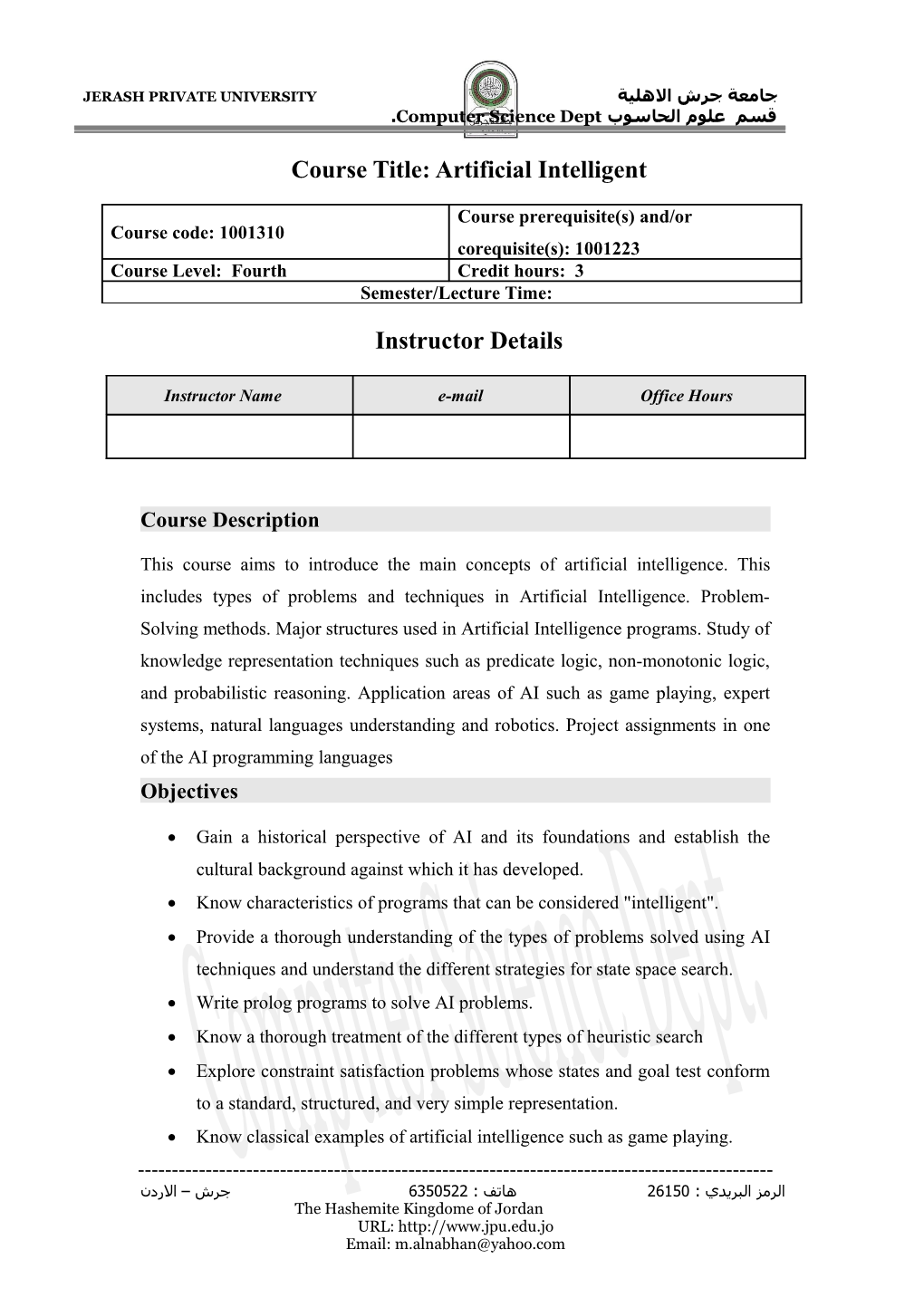 Course Title:Artificial Intelligent