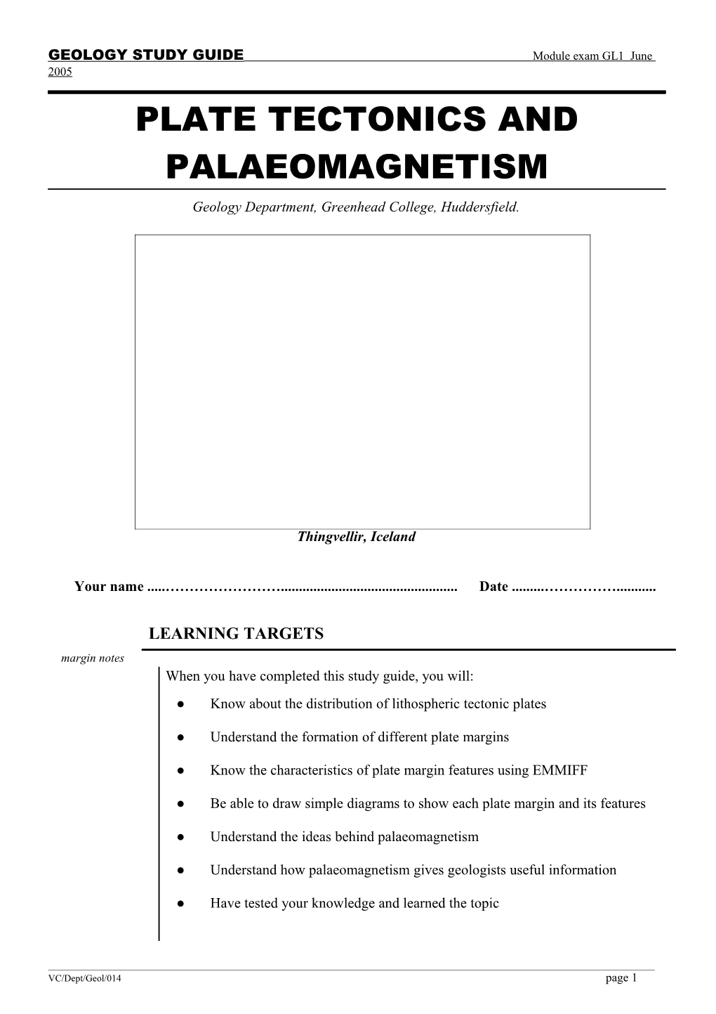 GL1 Plate Techtonics and Palaeomagnetism