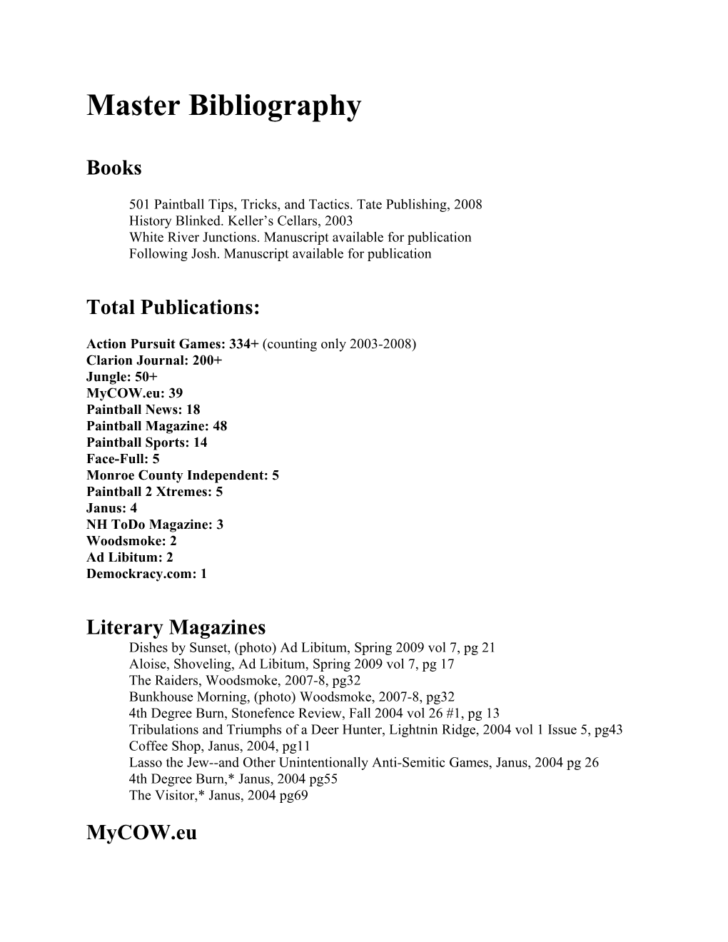 Master Bibliography