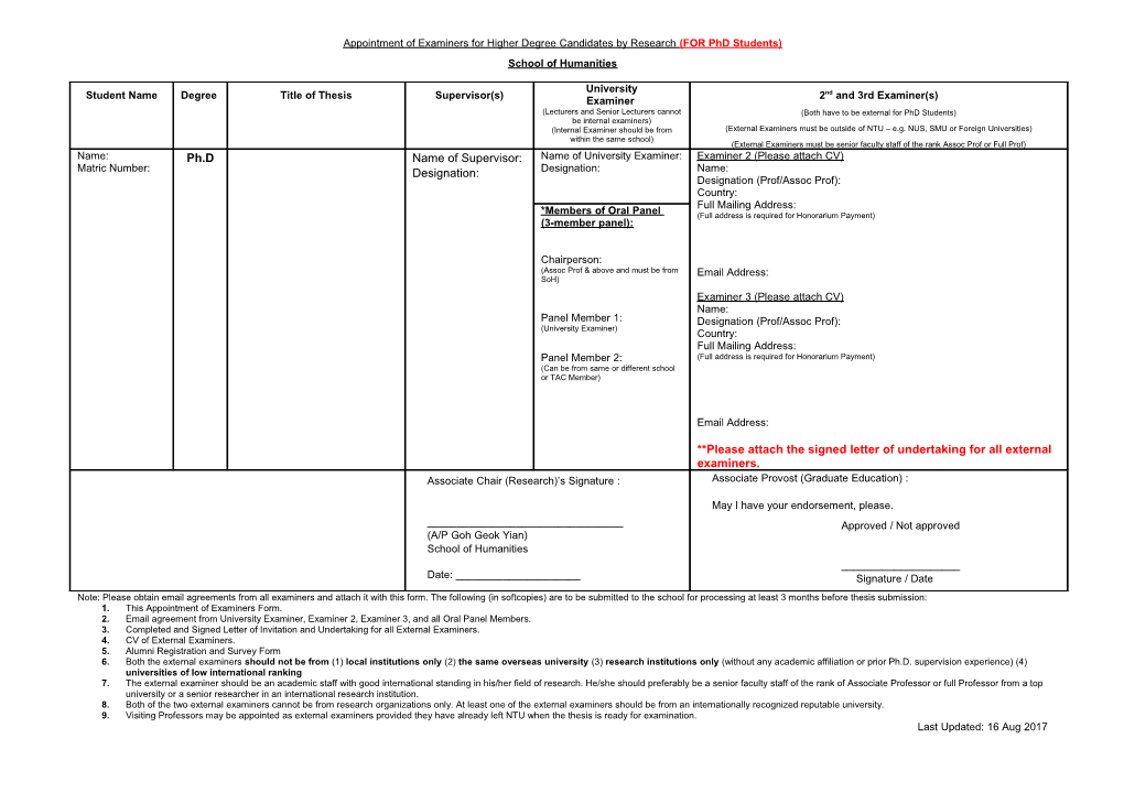 Appointment of Examiners for Higher Degree Candidates by Research (FOR Phd Students)