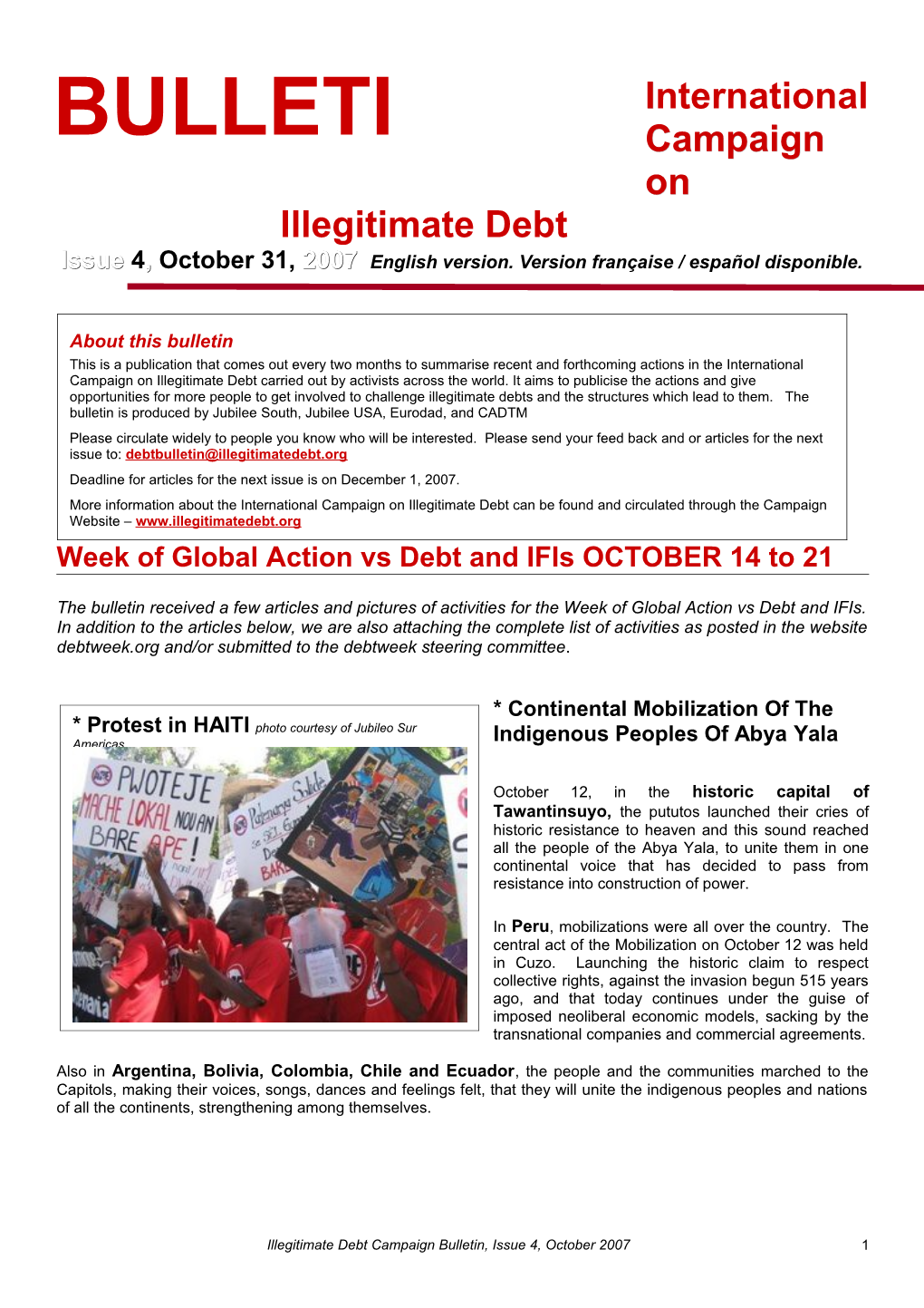 Illegitimate Debt Campaign Bulletin