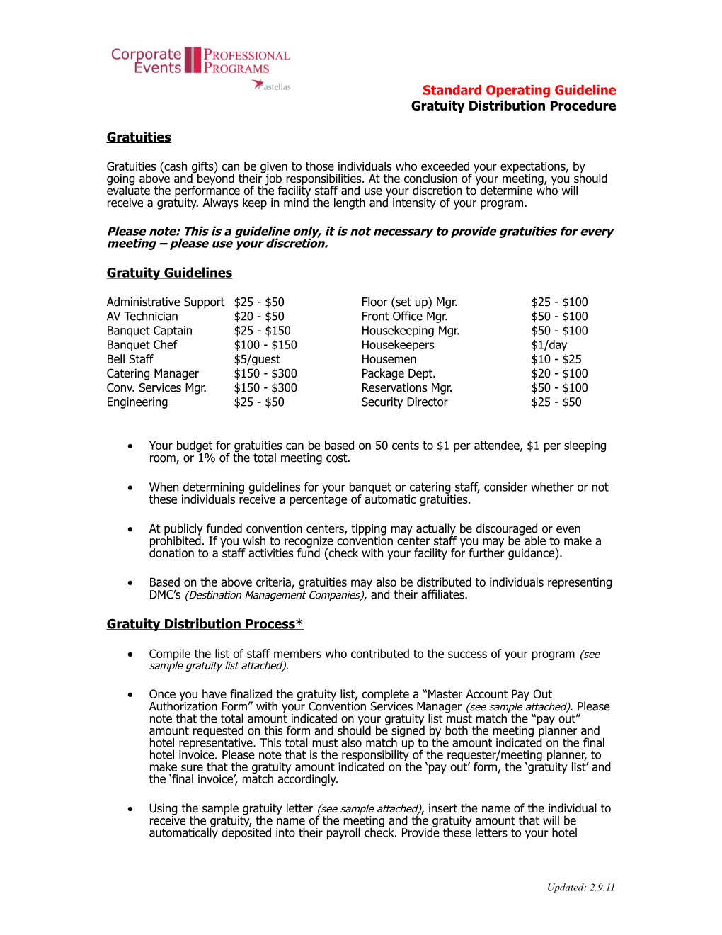 Gratuity Distribution Procedure