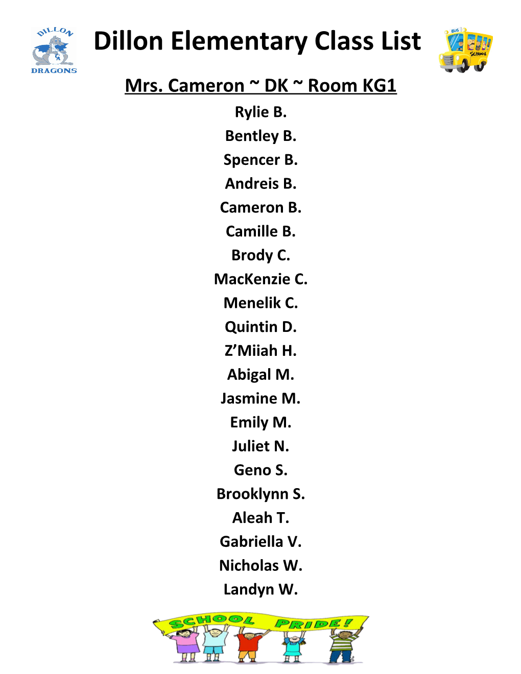Mrs. Cameron DK Room KG1