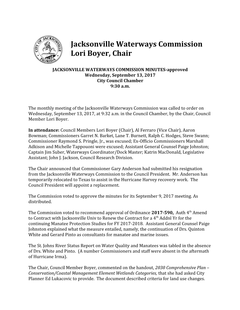 JACKSONVILLE WATERWAYS COMMISSION MINUTES-Approved