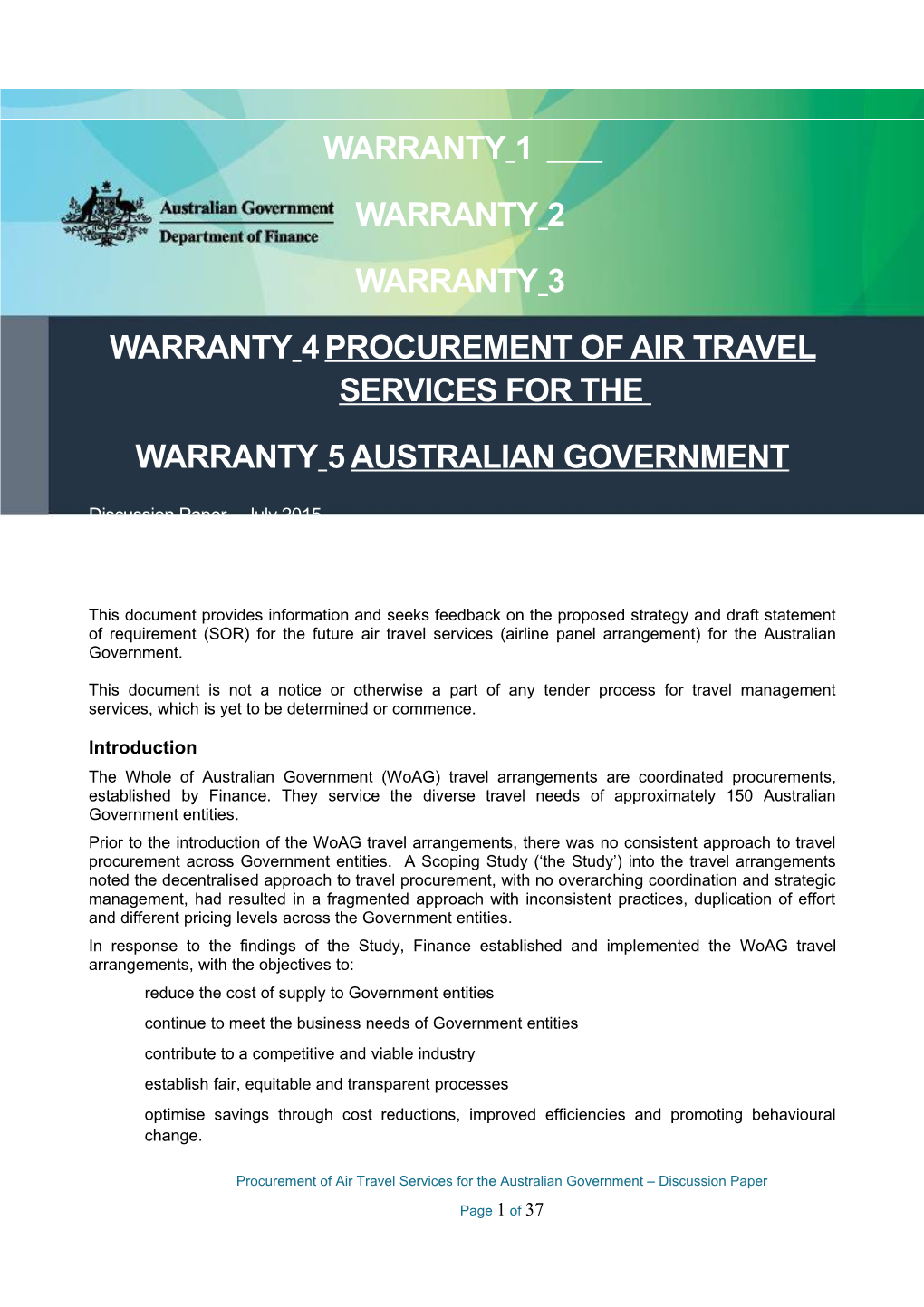 Procurement of Air Travel Services for The