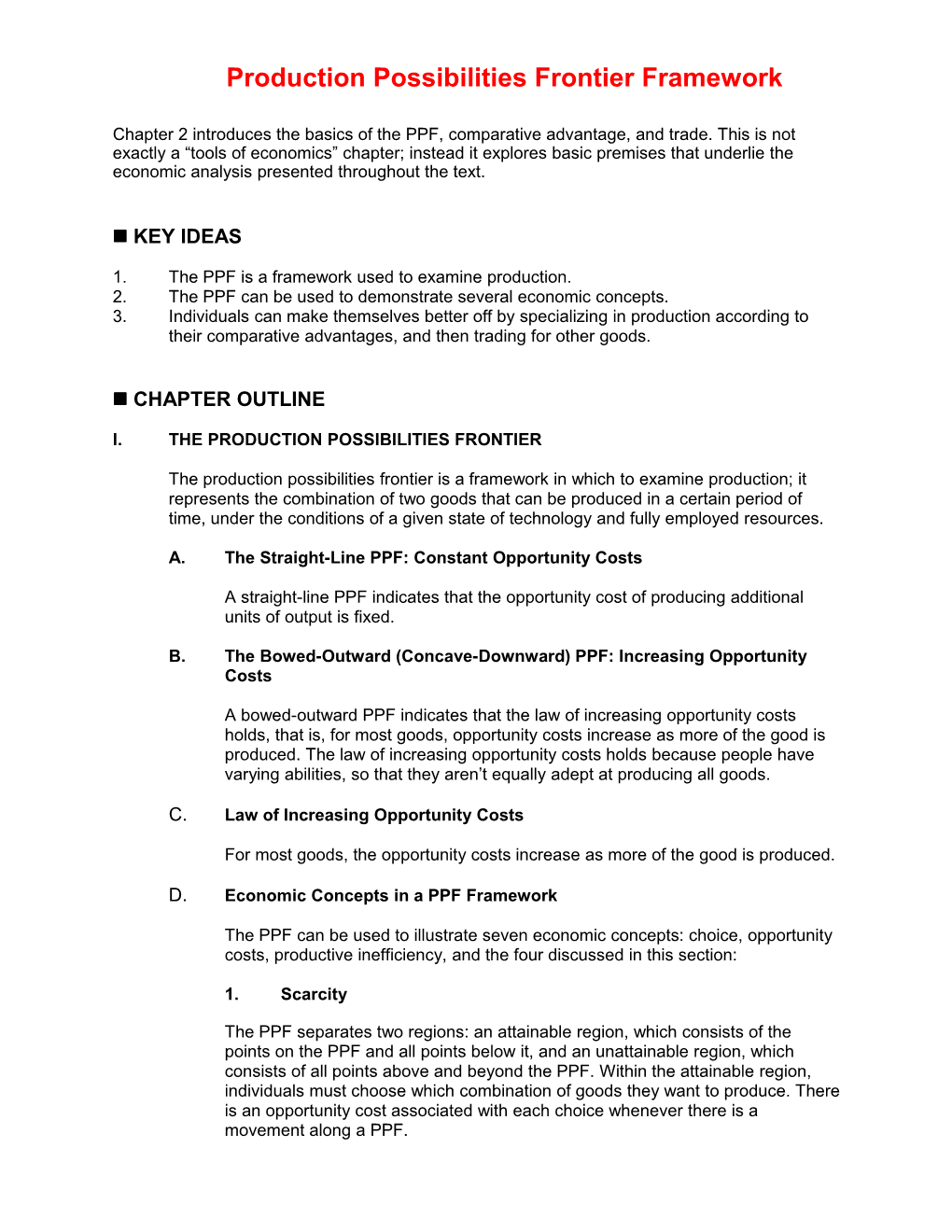 Production Possibilities Frontier Framework