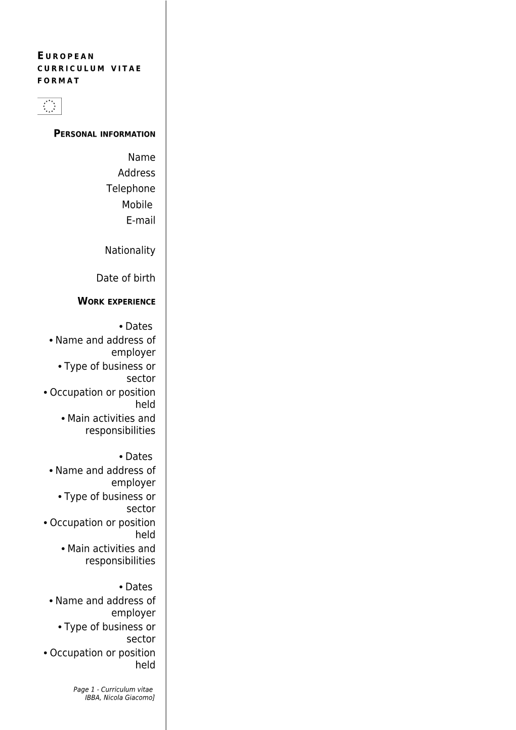 EUROPEAN Curriculum Vitae Format