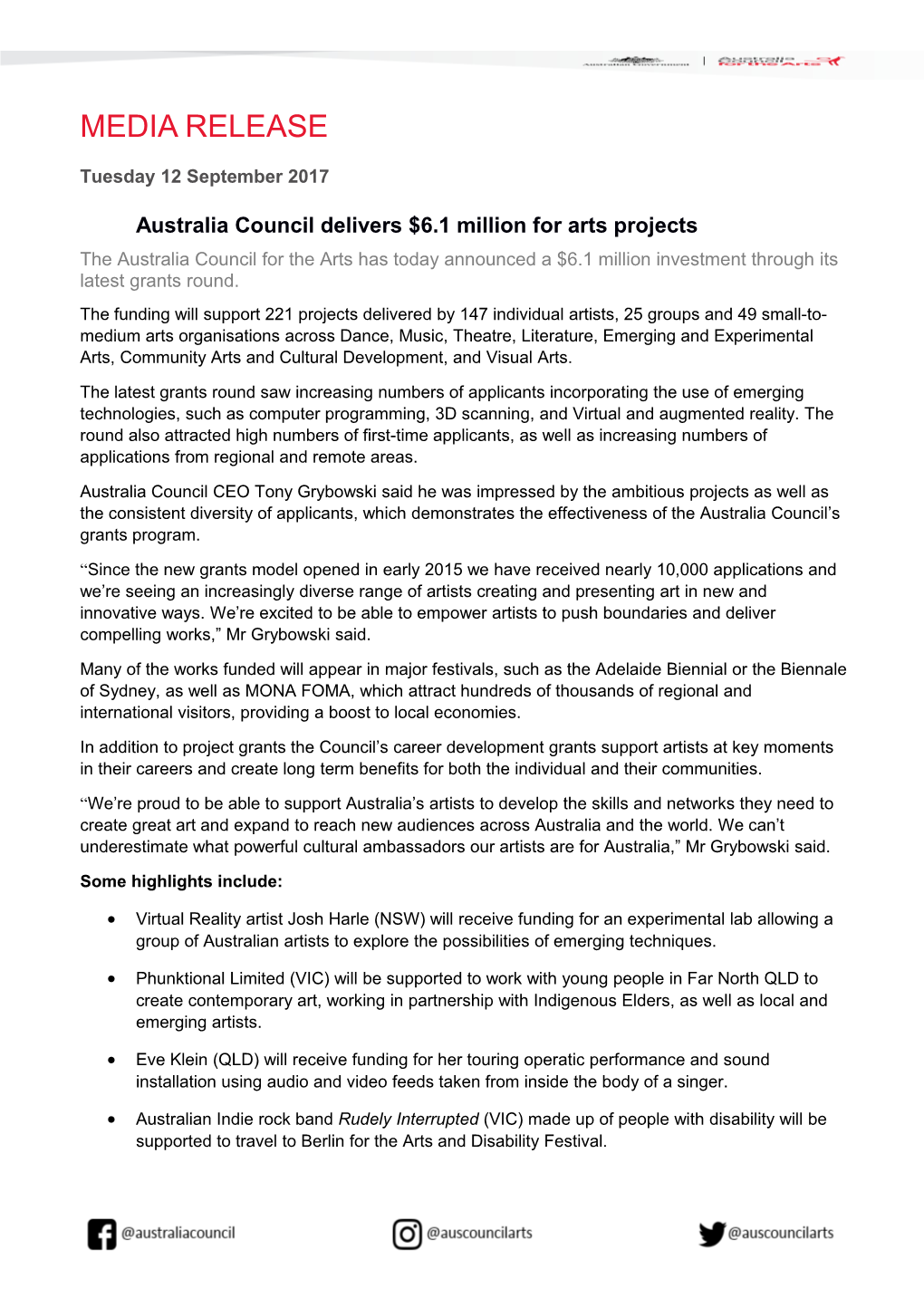 Australia Council Delivers $6.1 Million for Arts Projects