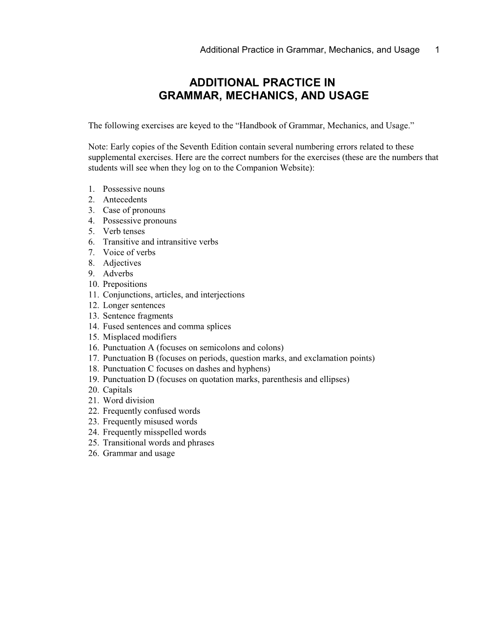 Appendix I: FUNDAMENTALS of GRAMMAR and USAGE