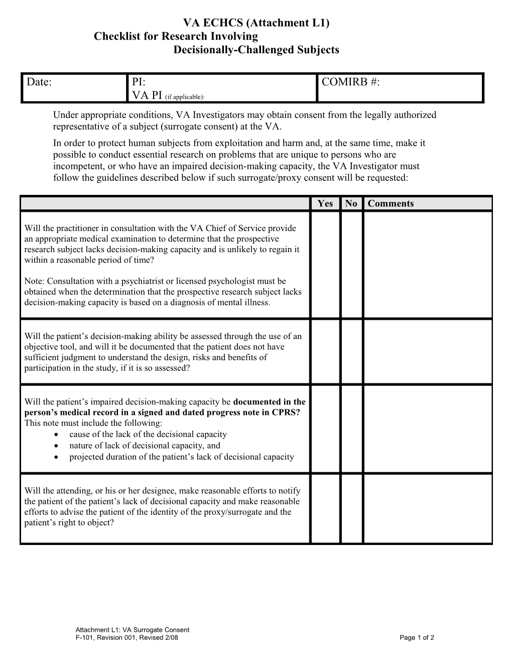 VA Proxy Checklist