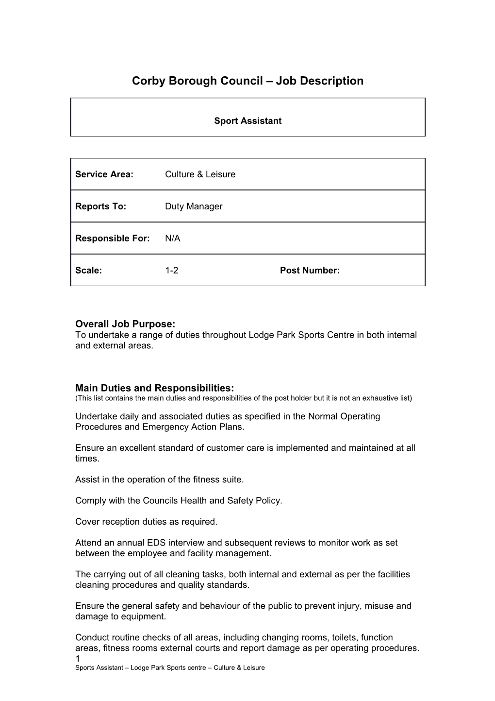 Corby Borough Council Job Description s1