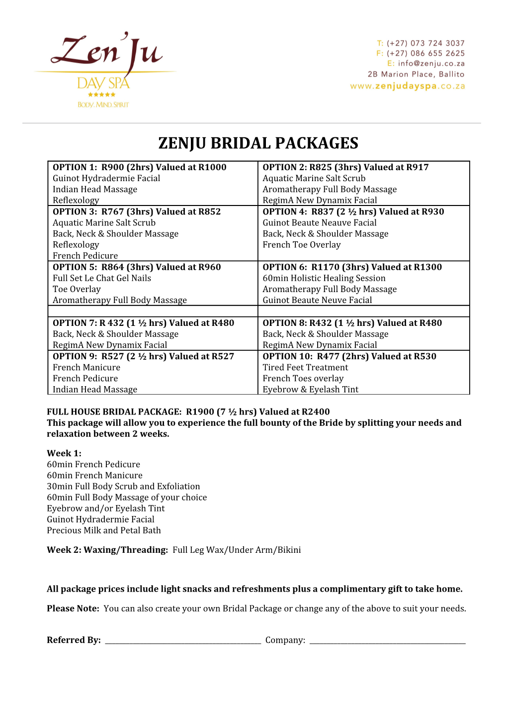 Zenju Bridal Packages