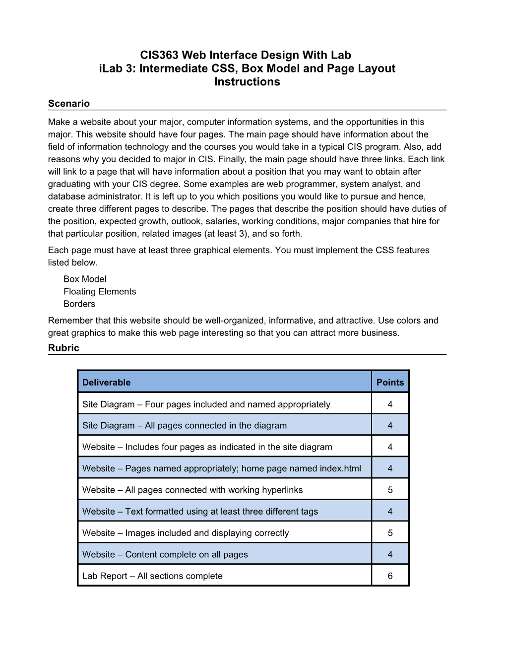 CIS363 Web Interface Design with Lab