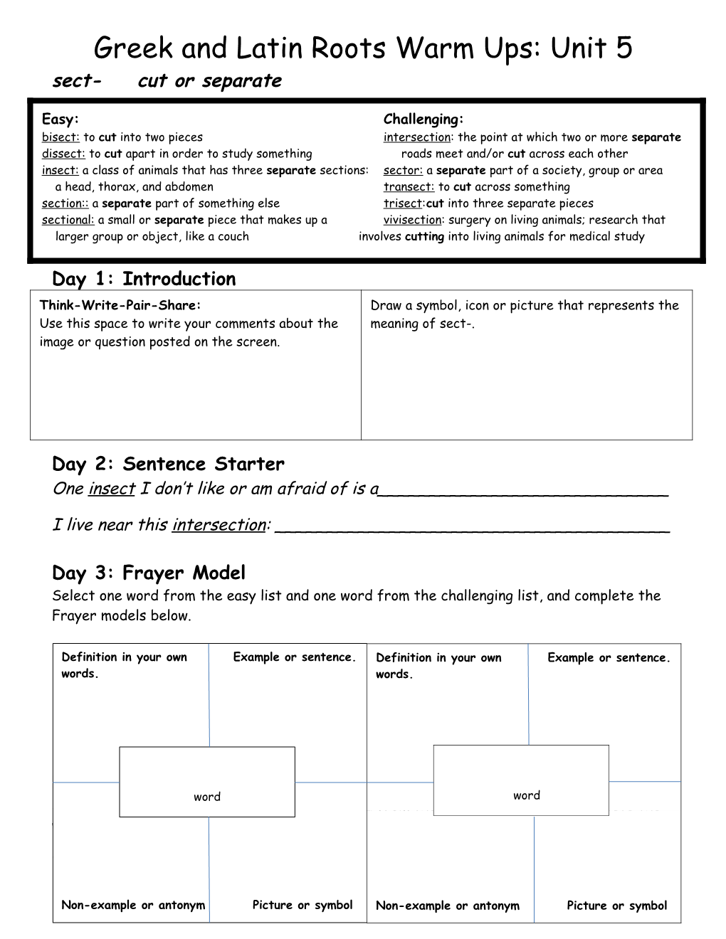 Prefix Warm Ups: Week 1