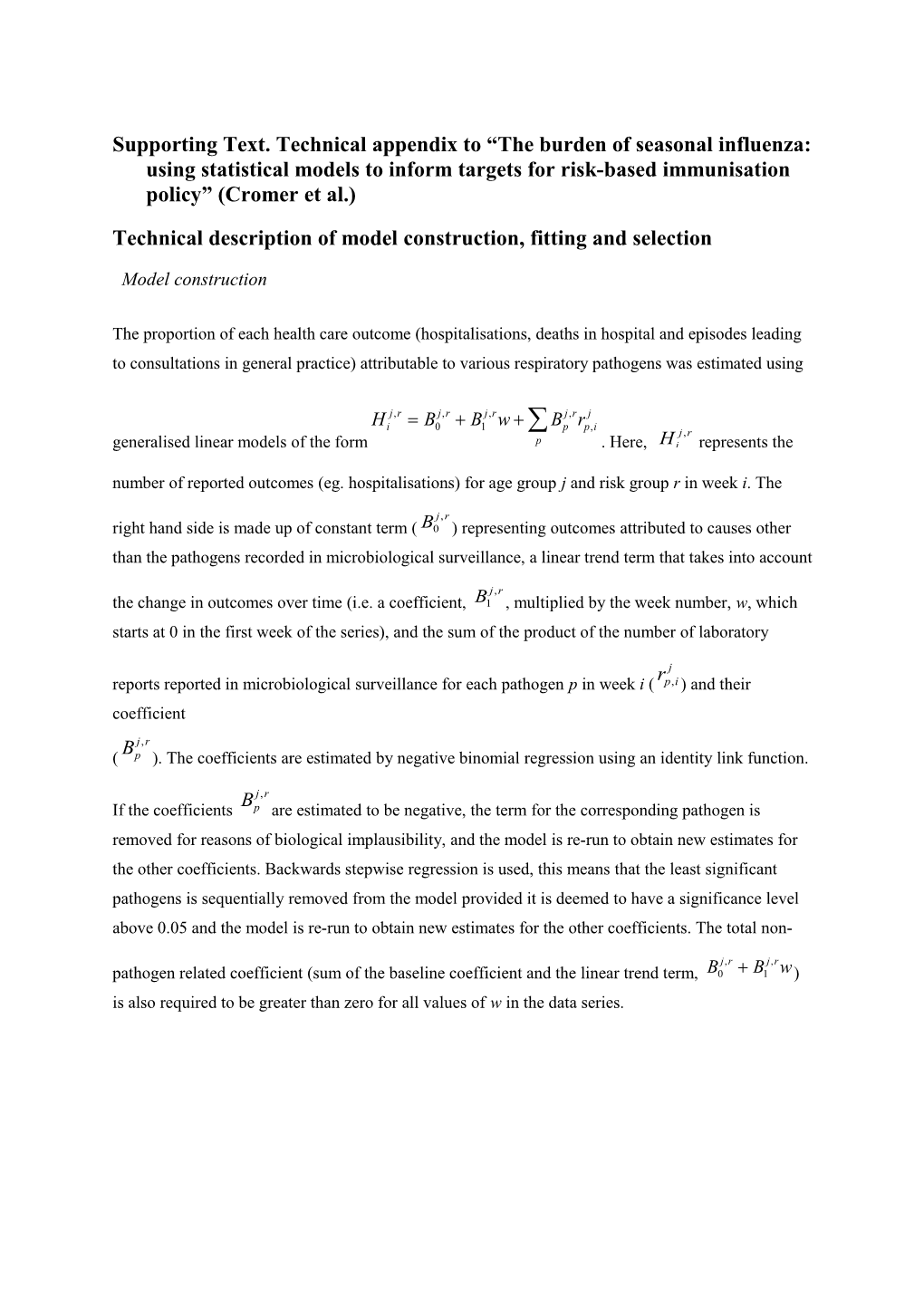 1Technical Description of Model Construction, Fitting and Selection