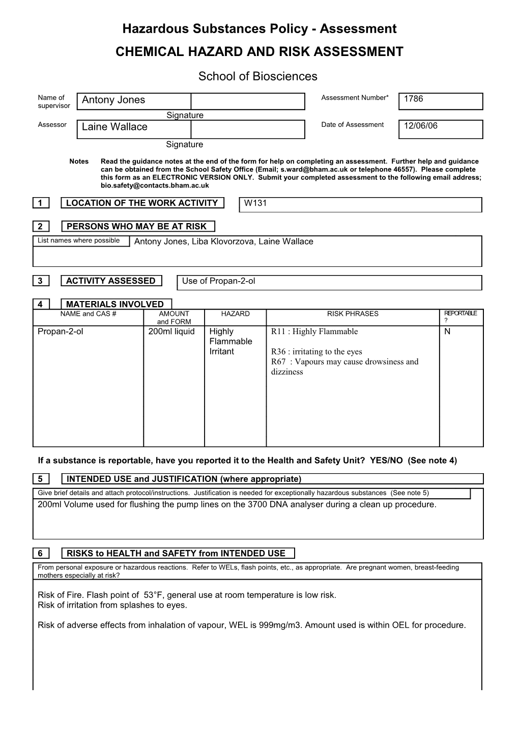 Hazardous Substances Policy - Assessment