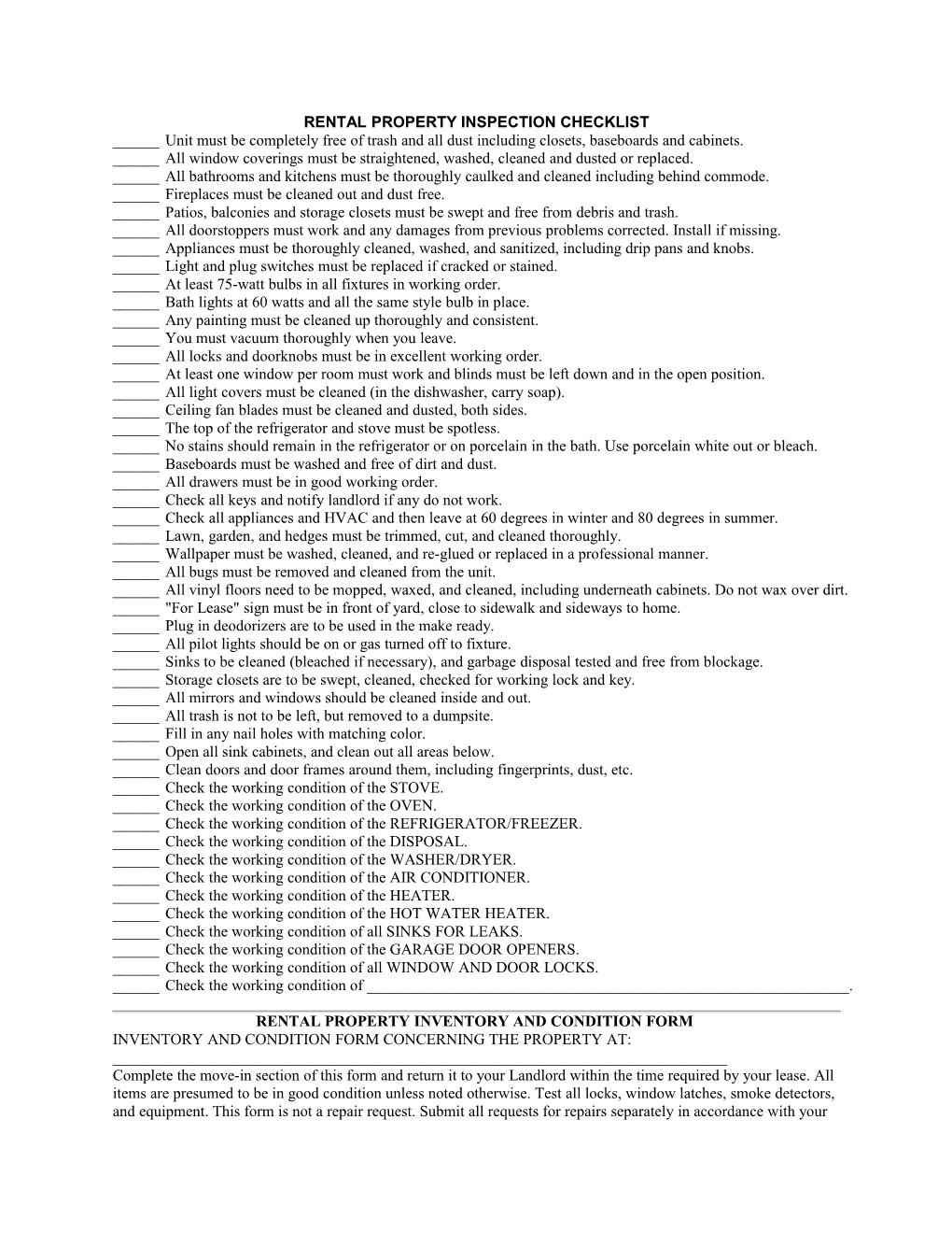 Rental Property Inspection Checklist