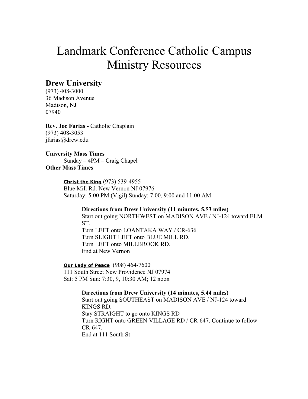 Landmark Conference Catholic Campus Ministry Resources 2