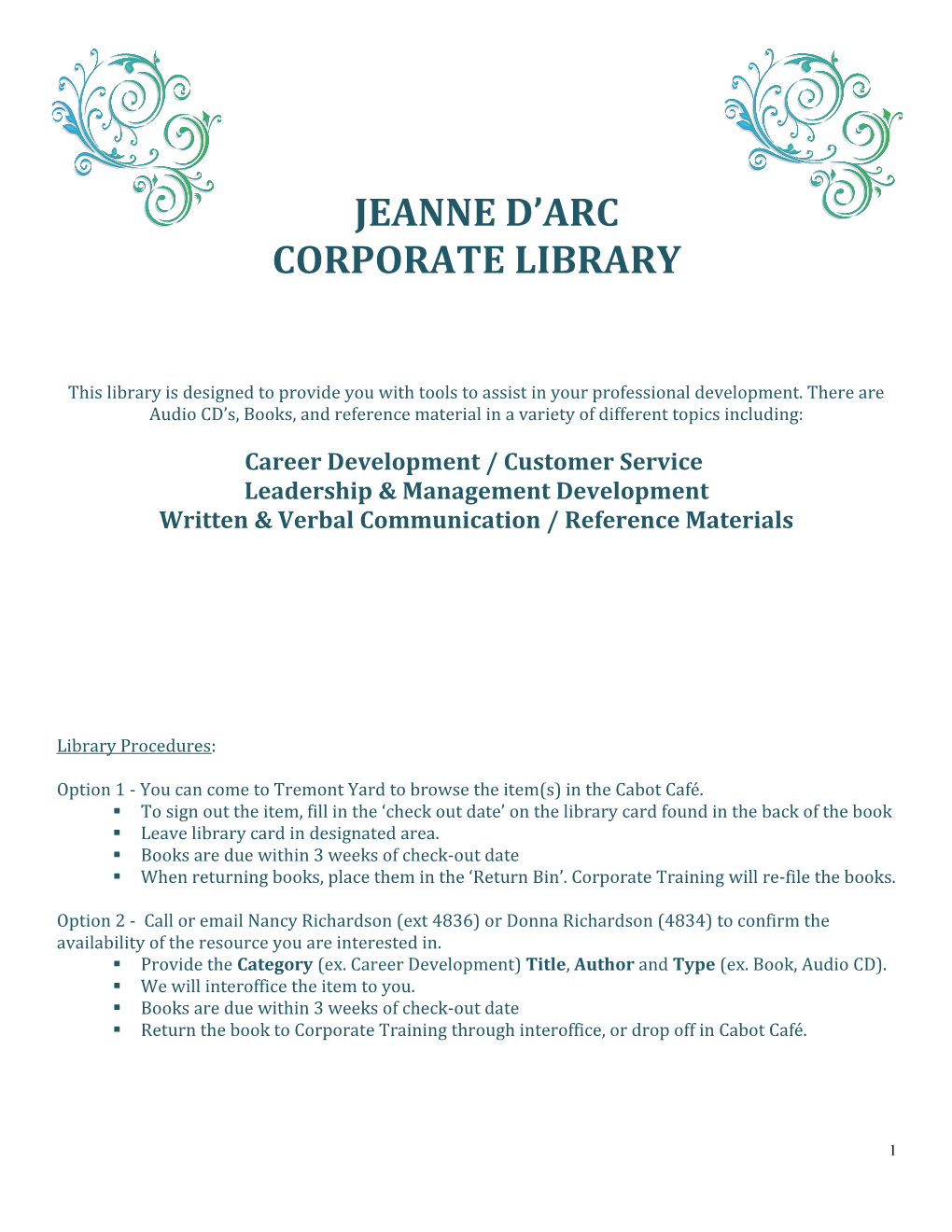 Jeanne D Arc Corporate University Library