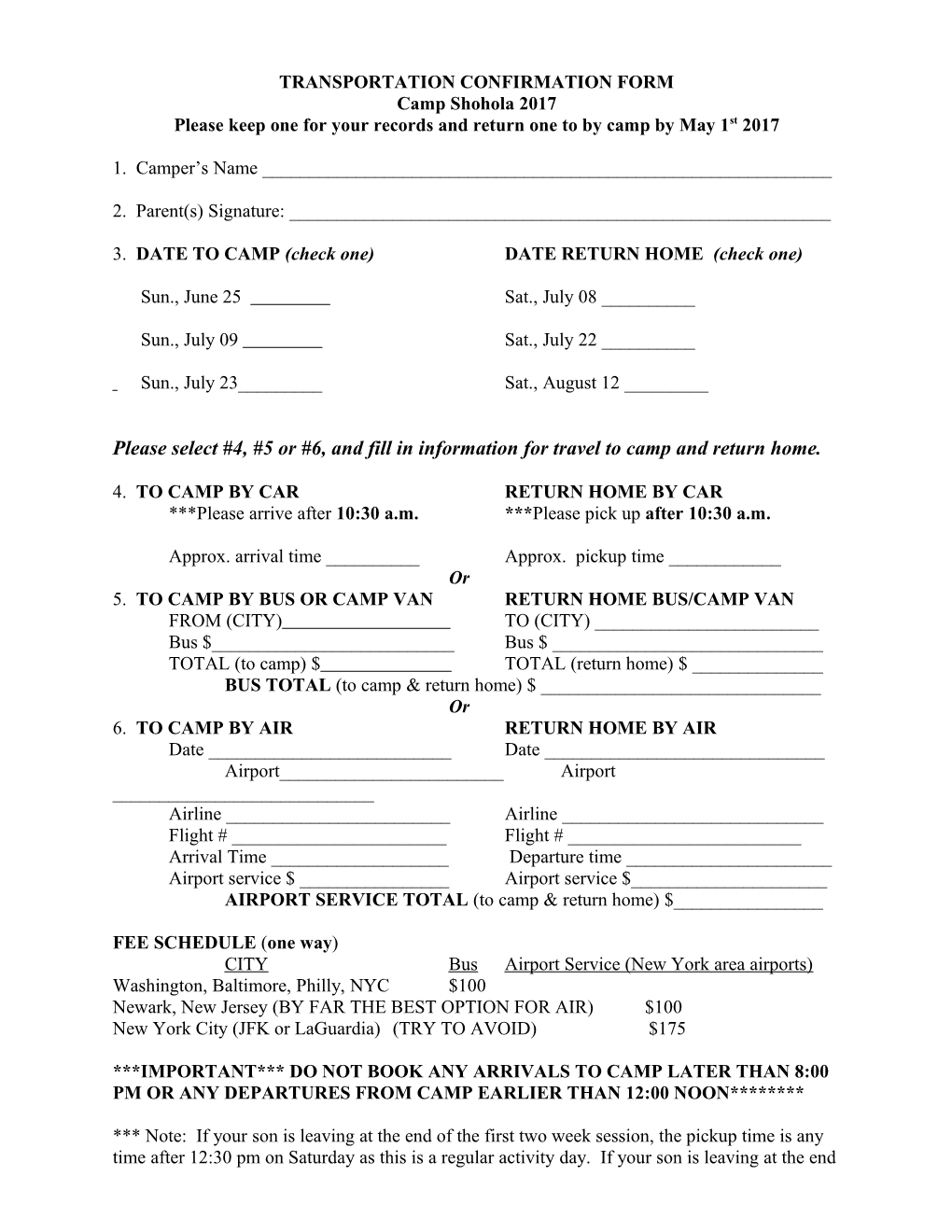 Transportation Confirmation Form