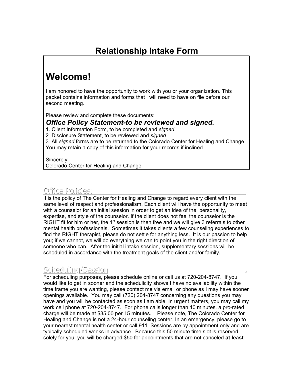 Relationship Intake Form