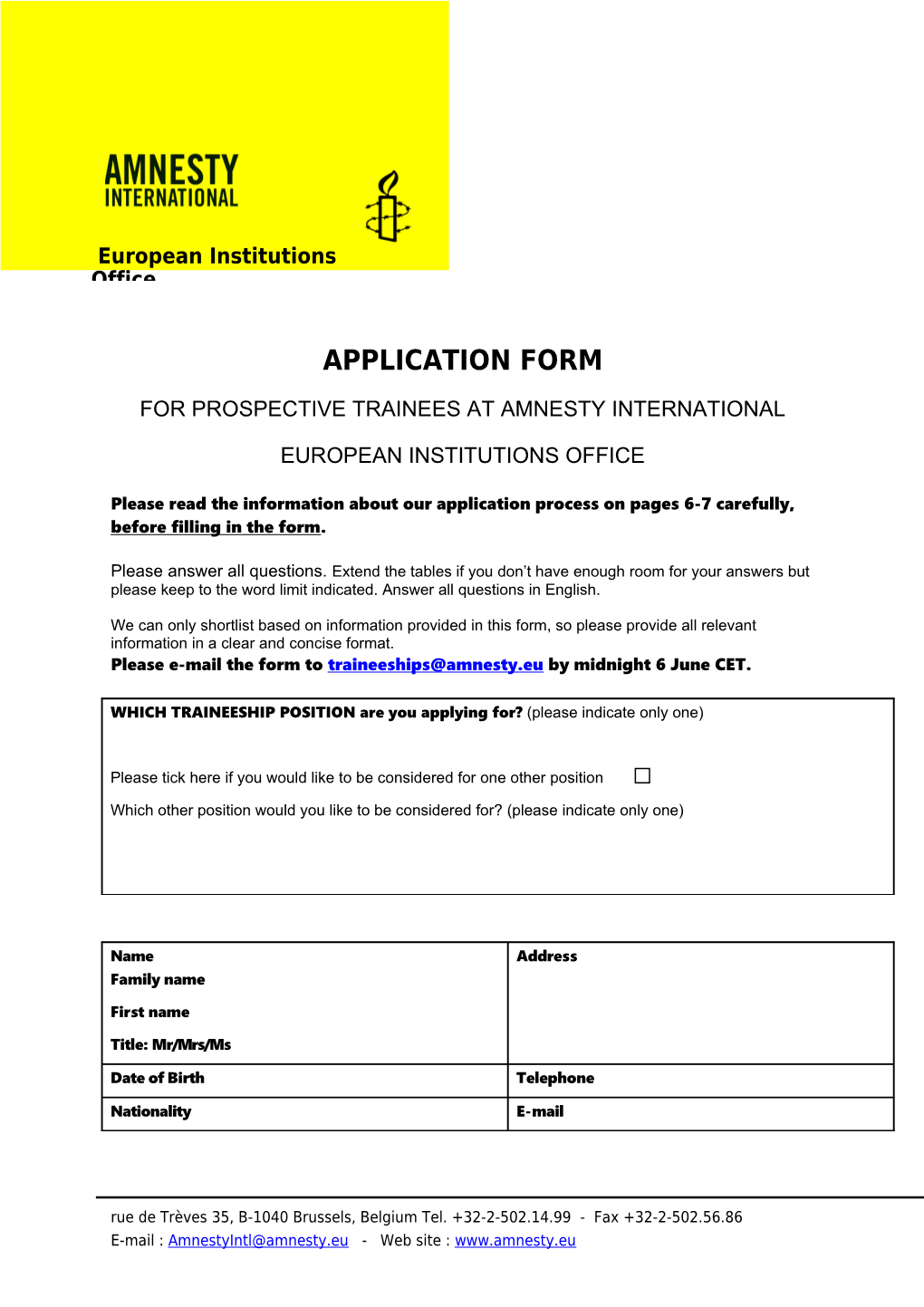 For Prospective Trainees at Amnesty International