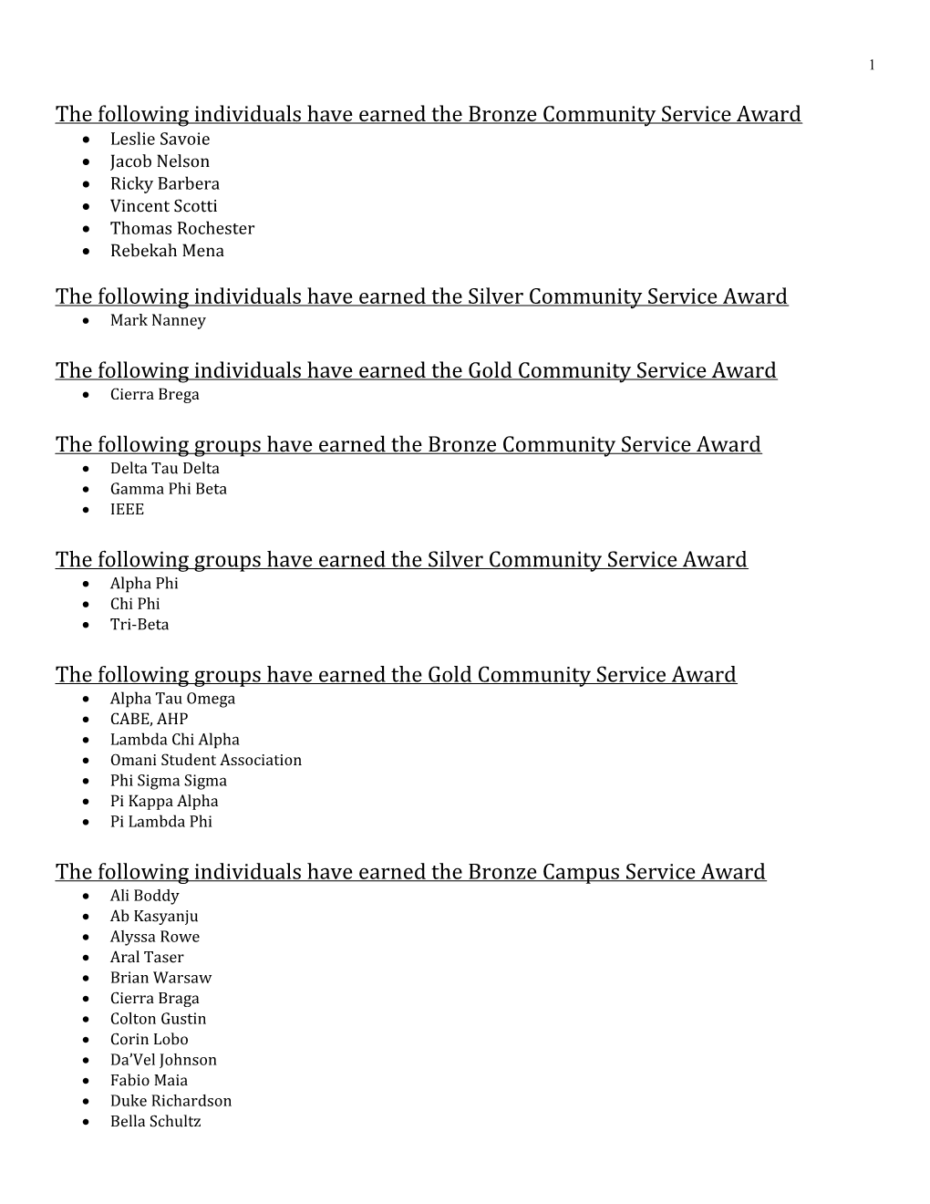 As We Begin Our Awards Presentation I Would First Like to Recognize to of Our Core Committees