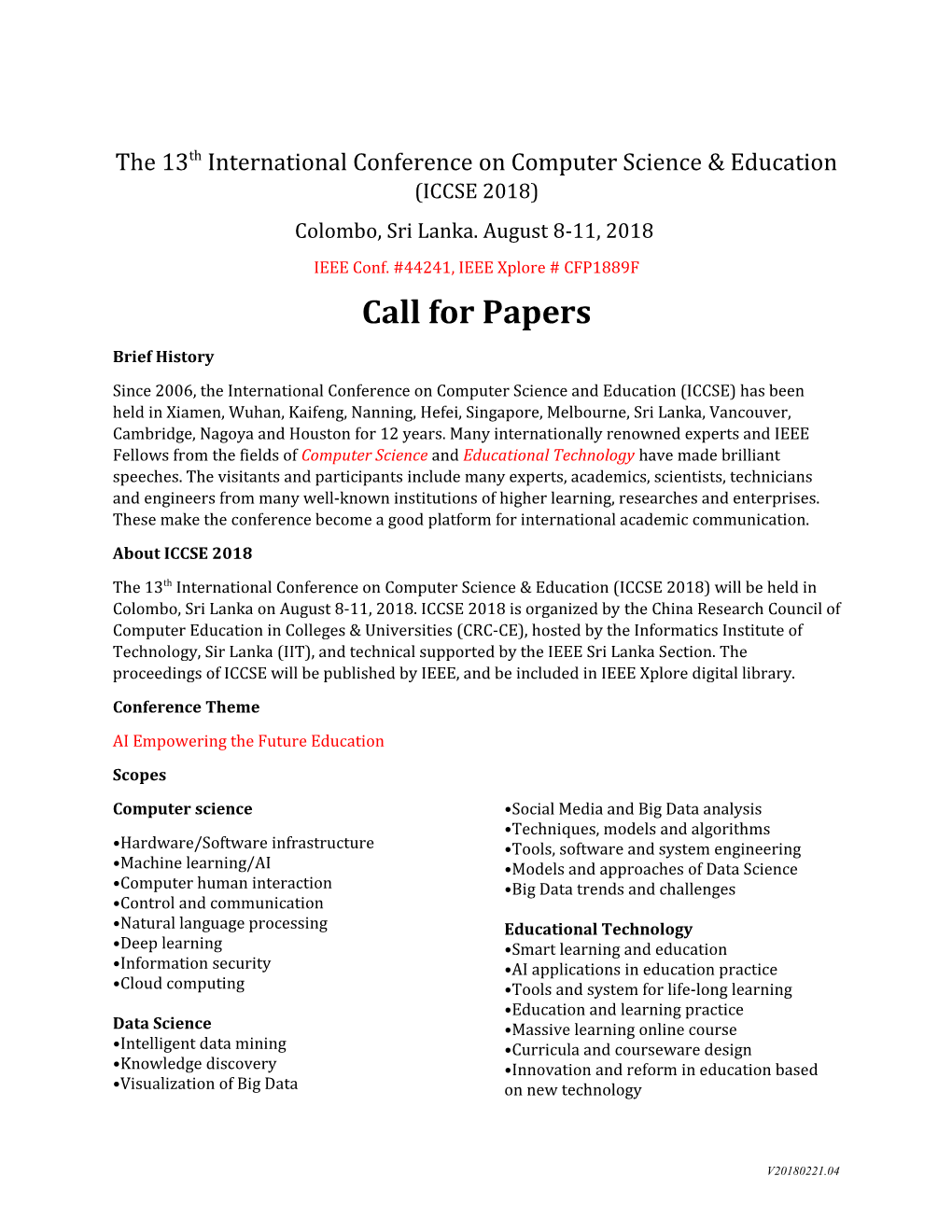 IEEE Conf. #44241, IEEE Xplore # CFP1889F