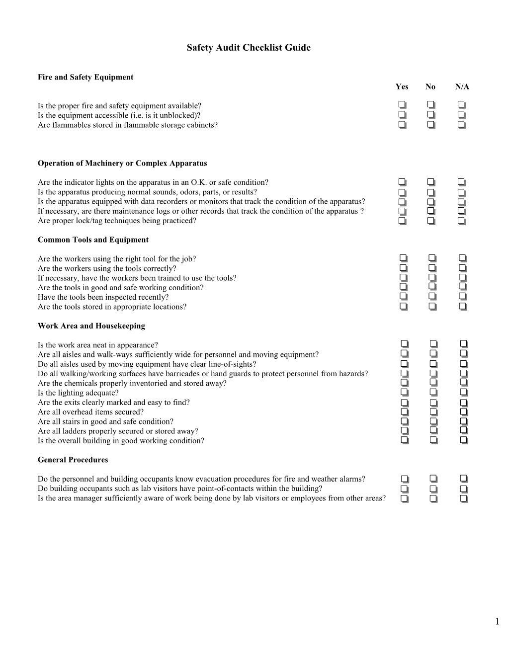 Safety Audit Checklist Guide