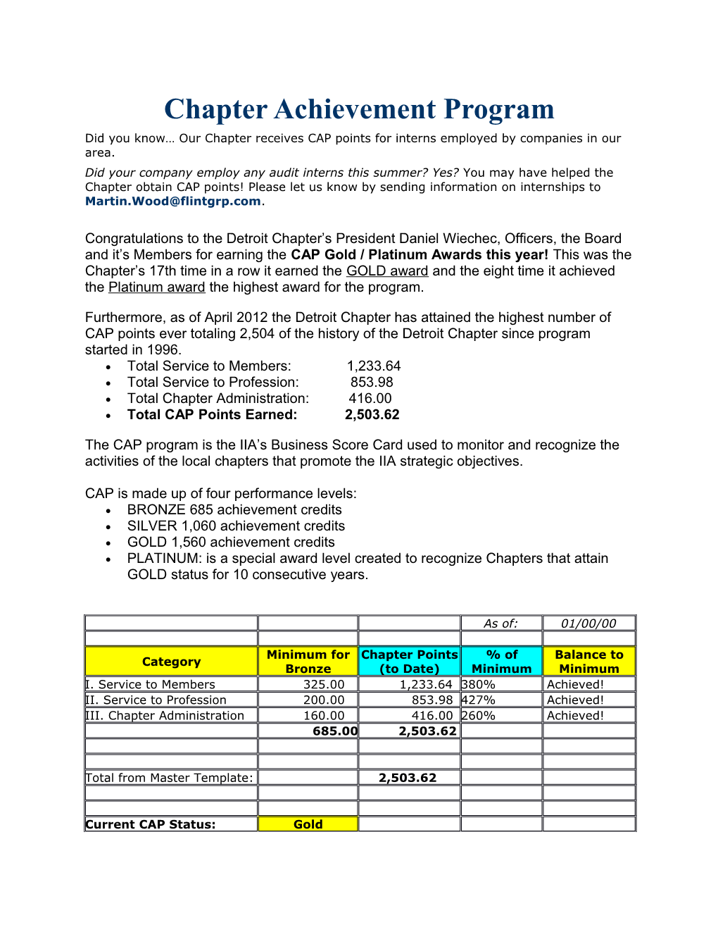 Chapter Achievement Program