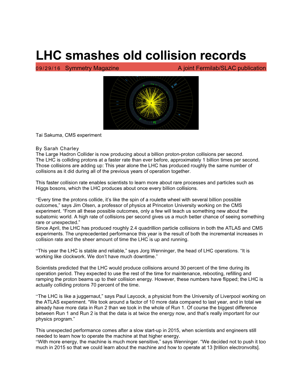 LHC Smashes Old Collision Records