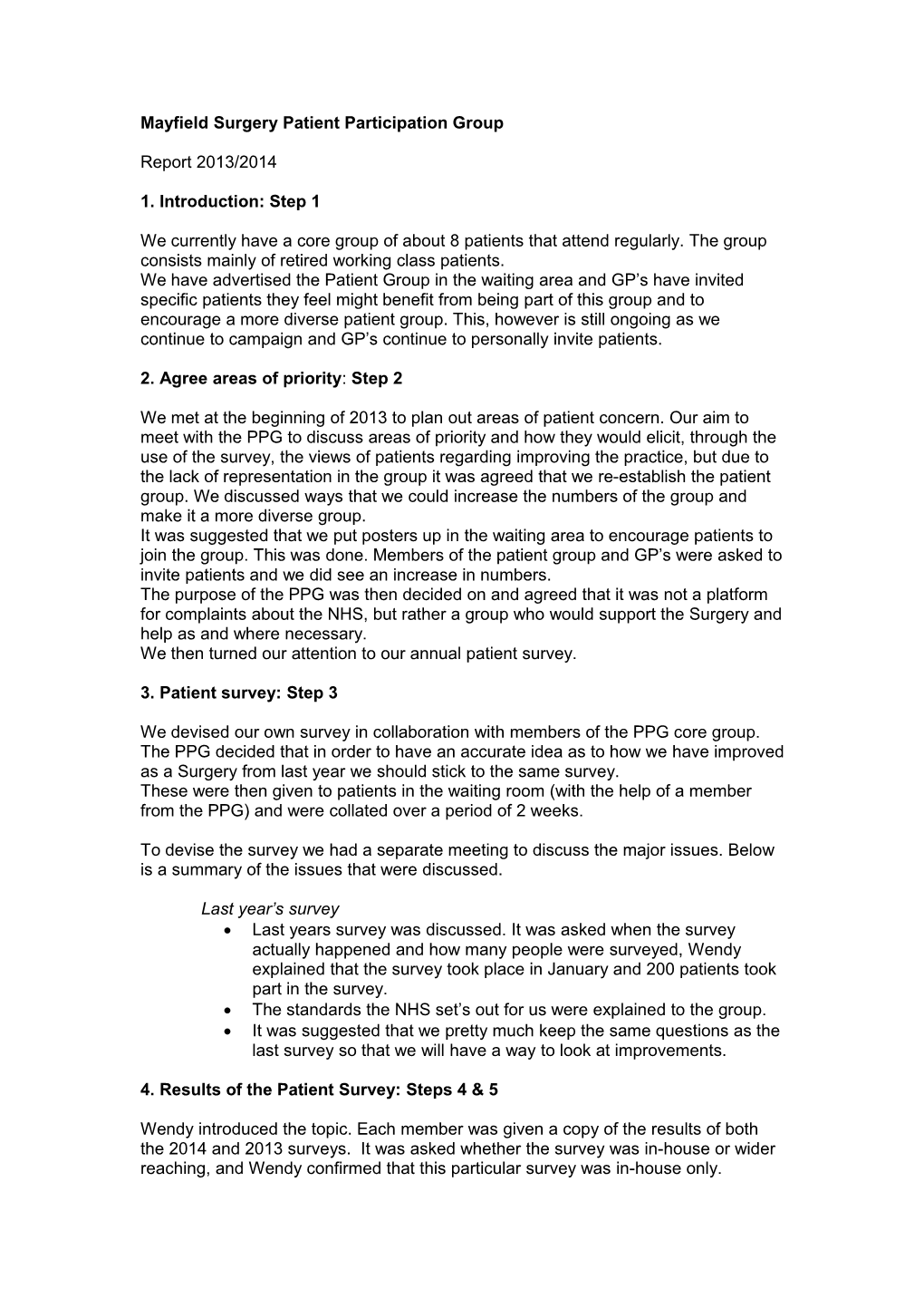 Mayfield Surgery Patient Participation Group