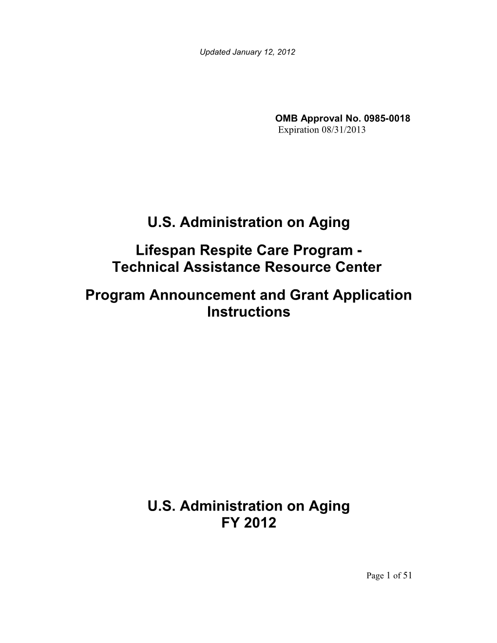Fiscal Year 2012 Program Announcement and Grant Application Instructions