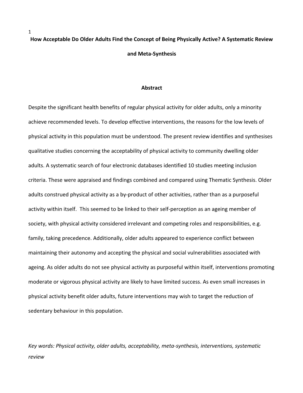 How Acceptable Do Older Adults Find the Concept of Being Physically Active? a Systematic