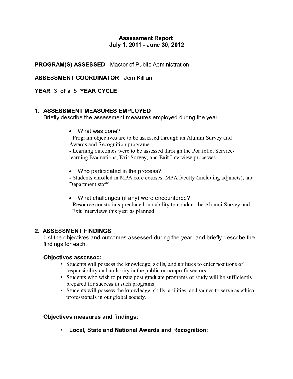 PROGRAM(S) ASSESSED Master of Public Administration